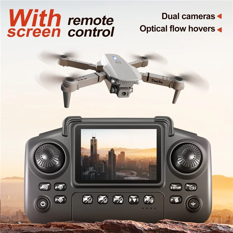 Dron Plegable de Flujo Óptico con Controlador de Pantalla, Sin Luces, Batería Única - E88 Gris