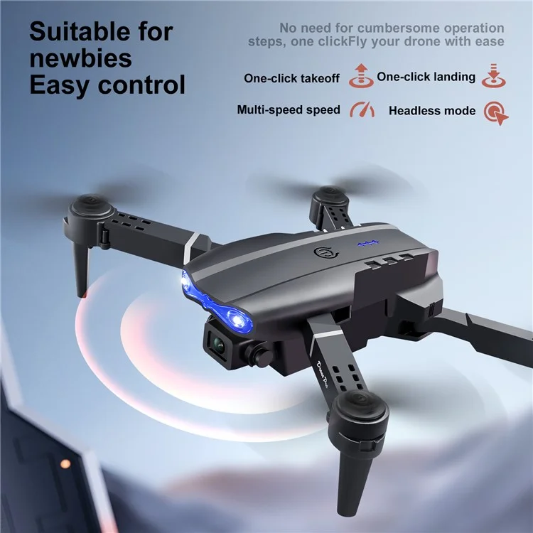 Dron Plegable de Flujo Óptico con Controlador de Pantalla, Sin Luces, Batería Única - E88 Gris