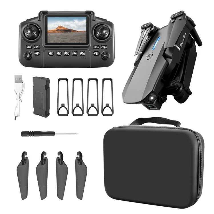 Dron Plegable de Flujo Óptico con Controlador de Pantalla, Sin Luces, Batería Única - E88 Gris