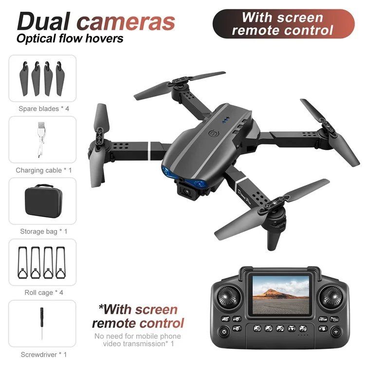 Dron Plegable de Flujo Óptico con Controlador de Pantalla, Sin Luces, Batería Única - E99 Negro