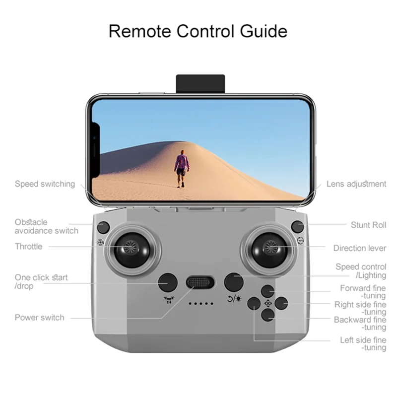 D16 Obstacle Avoidance Mini Drone Dual Camera HD Aerial Photography Quadcopter with 1 Battery - Grey