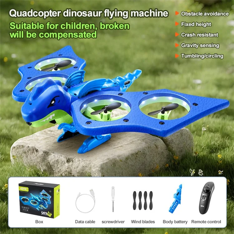 4DRC 4D-V48 EPP Foam Drone Dinosaur Shape Quadcopter Altitude Hold RC Aircraft for Kids Toy, with 1 Battery - Blue