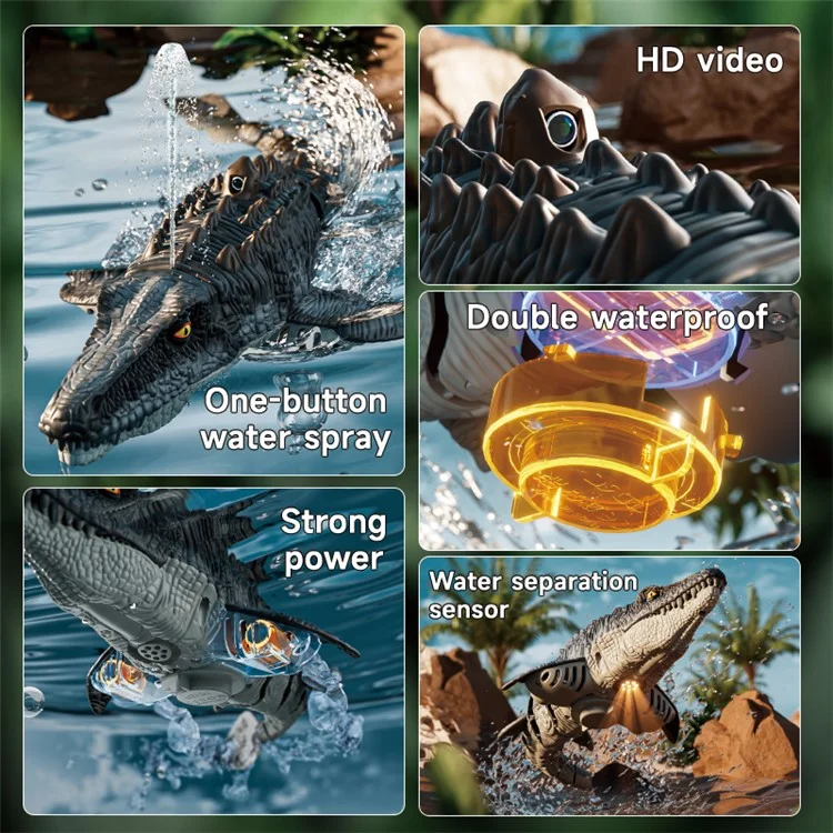4DRC 4D-S11 2.4G Remote Control Mosasaur Shape RC Boat Water Spraying Toy with Camera, with 1 Battery