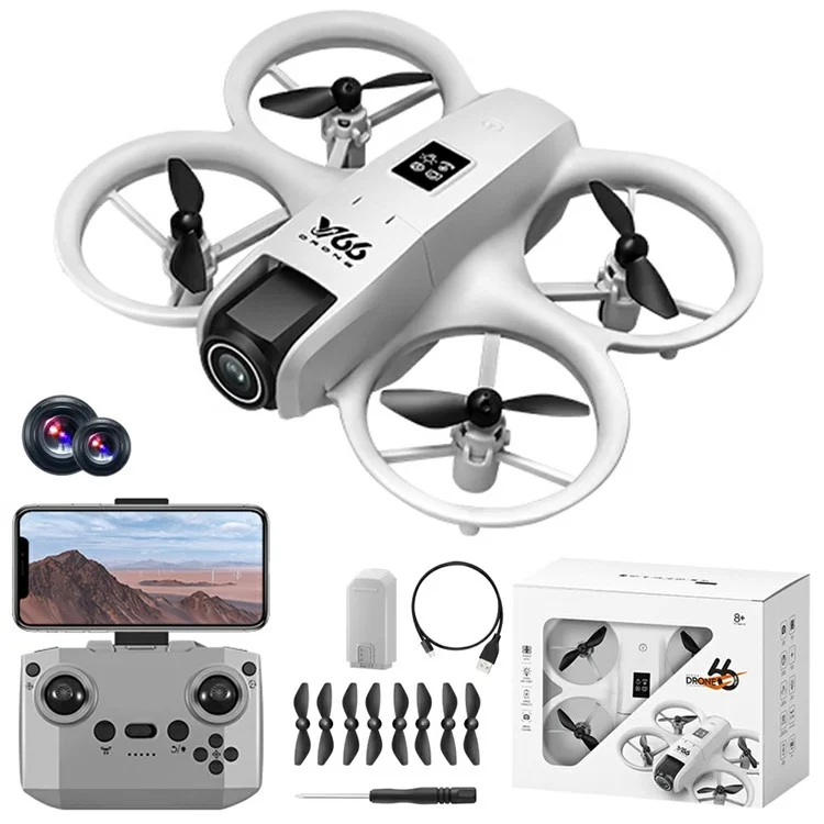 V66 HD Dual Camera RC Drone Optical Flow Obstacle Avoidance Quadcopter with 1 Battery - Grey