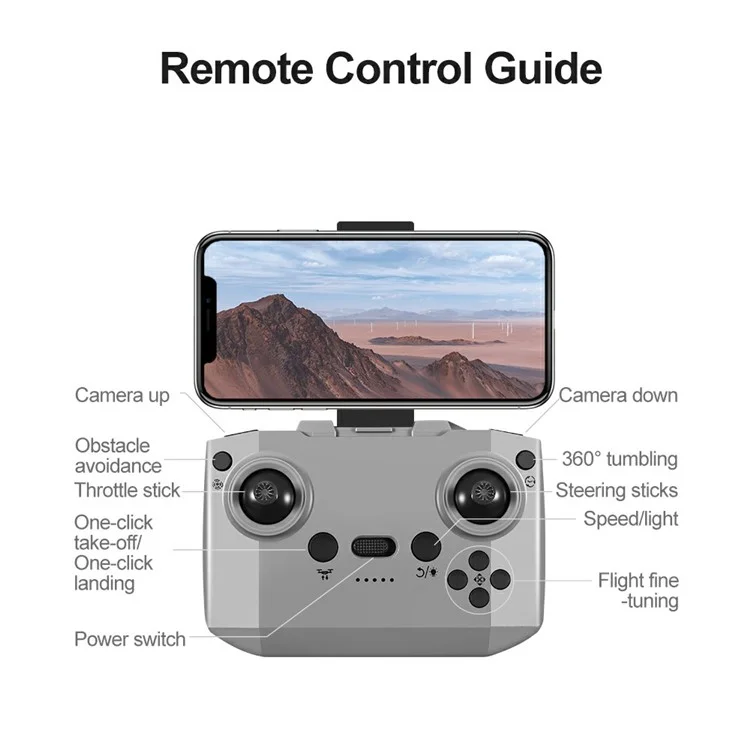 V66 HD Dual Camera RC Drone Optical Flow Obstacle Avoidance Quadcopter with 2 Battery - Grey