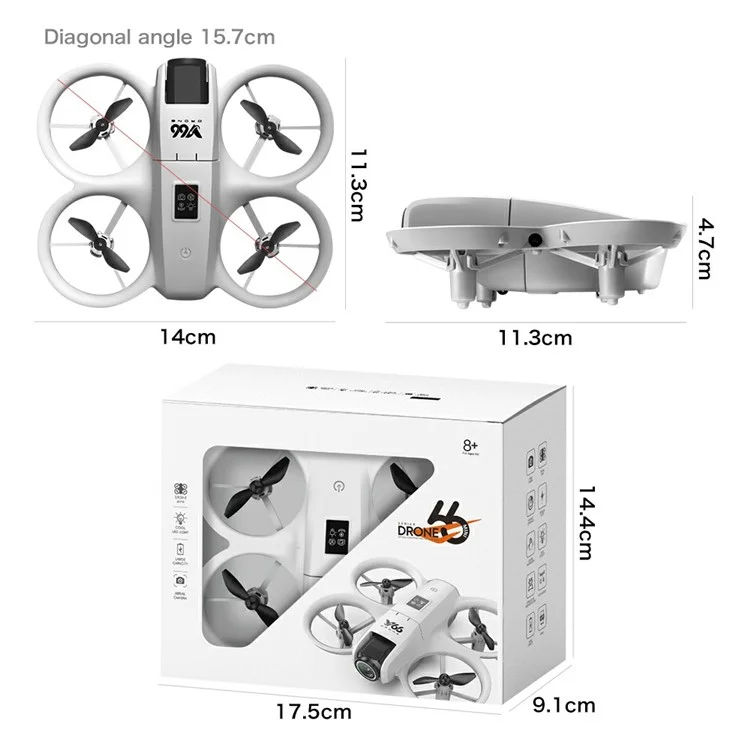V66 HD Dual Camera RC Drone Optical Flow Obstacle Avoidance Quadcopter with 2 Battery - Grey
