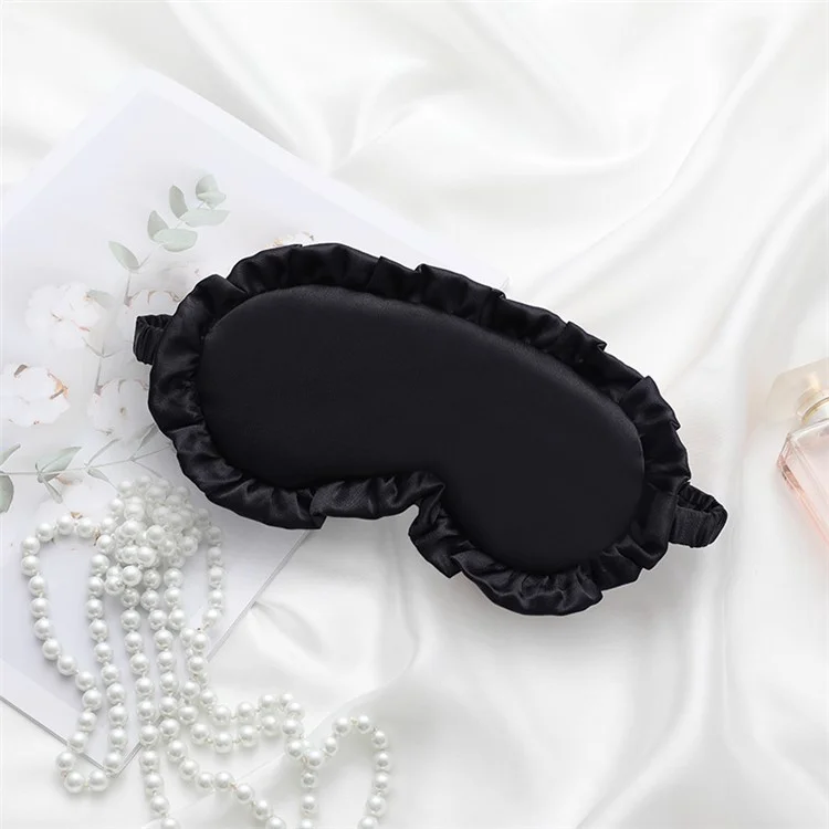 Ruffles Design Shading Eye Mask Travel Rest Nap Sleep Imitation Silk Shading Blindfold - Black