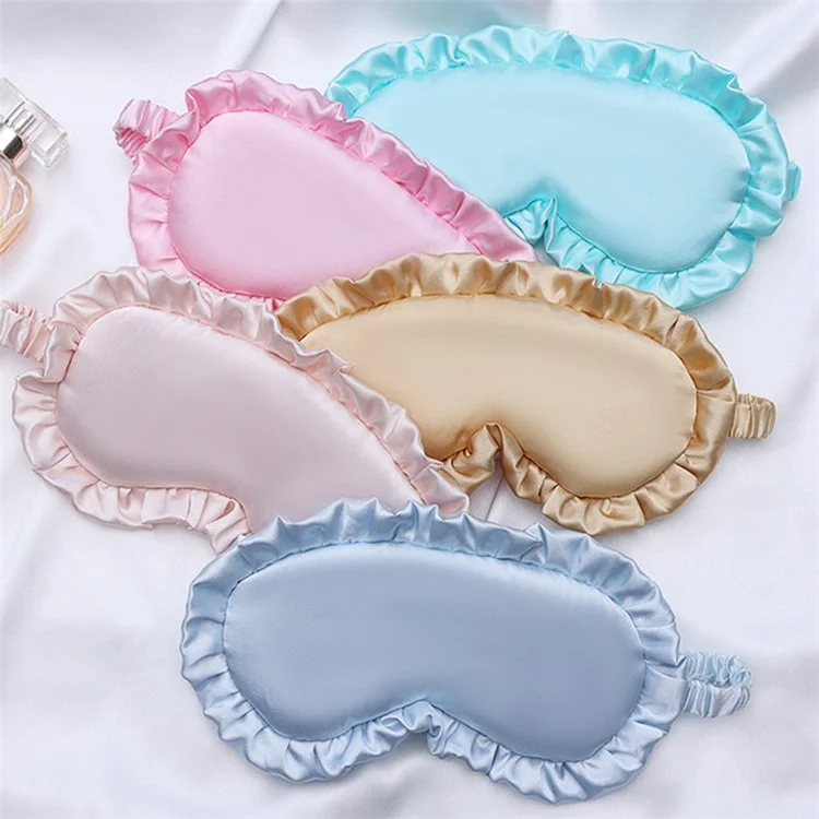 Ruffles Design Shading Eye Mask Travel Rest Nap Sleep Imitation Silk Shading Blindfold - Red