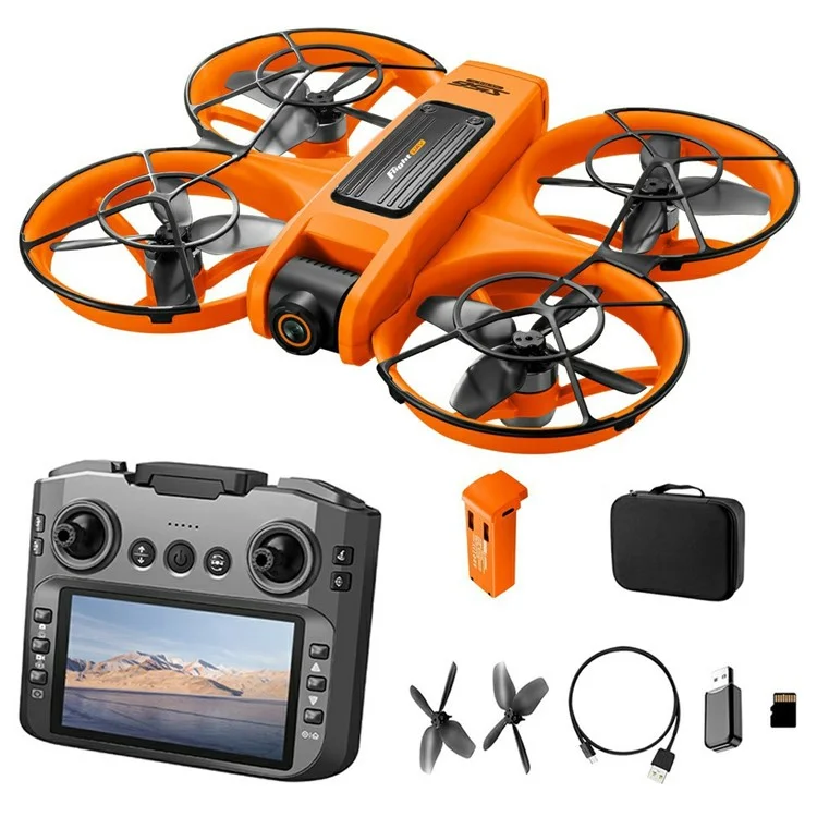 S156 Brushless RC Drone HD Camera Optical Flow Positioning RC Aircraft with Screen Controller, Single  Battery - Orange