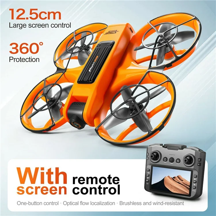 S156 Brushless RC Drone HD Camera Optical Flow Positioning RC Aircraft with Screen Controller, Single  Battery - Orange