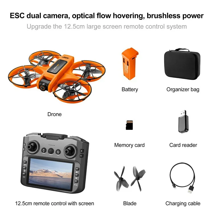 S156 Brushless RC Drone HD Camera Optical Flow Positioning RC Aircraft with Screen Controller, Single  Battery - Orange