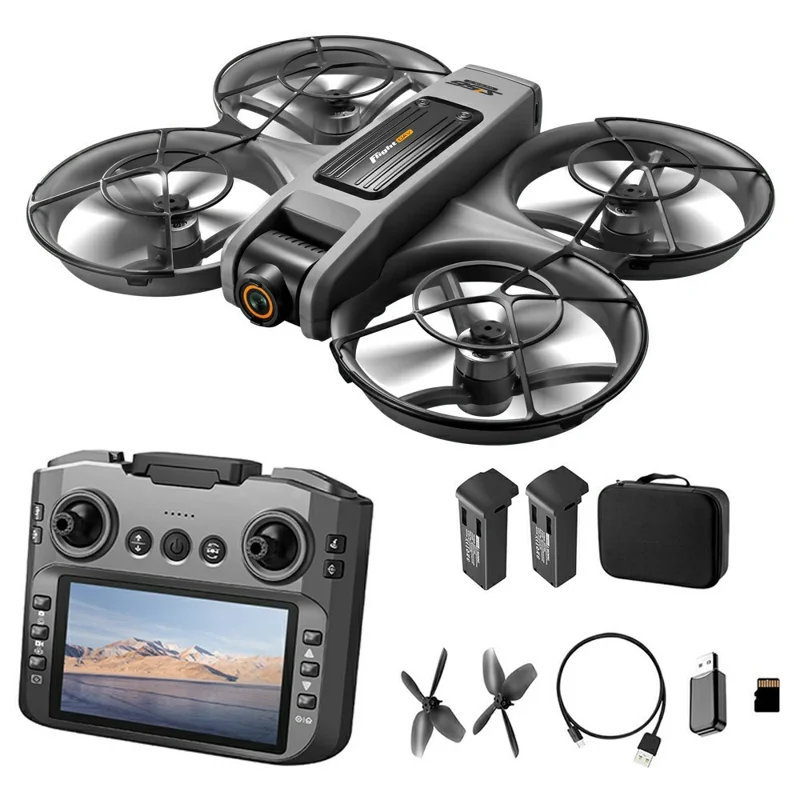 S156 Brushless RC Drone HD Camera Optical Flow Positioning RC Aircraft with Screen Controller, 2 Batteries - Dark Grey
