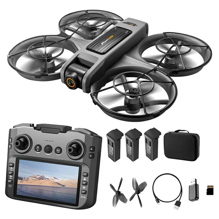 S156 Brushless RC Drone HD Camera Optical Flow Positioning RC Aircraft with Screen Controller, 3 Batteries - Dark Grey