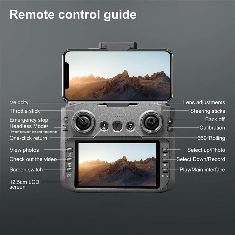 S156 Brushless RC Drone HD Camera Optical Flow Positioning RC Aircraft with Screen Controller, 3 Batteries - Dark Grey