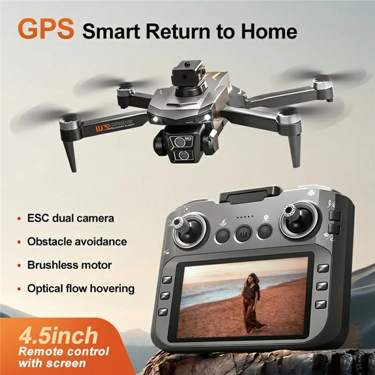 LU30 GPS Brushless Drone Obstacle Avoidance HD Aerial Photography RC Aircraft with 4.5 Inch Screen Controller, Dual Battery