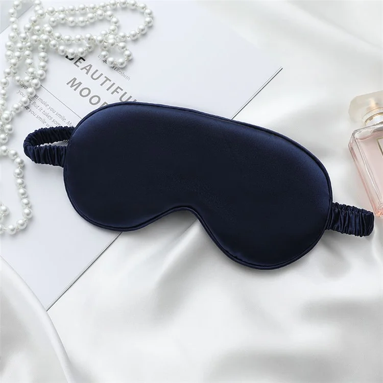 Double-Sided Imitation Silk Eye Mask Sleeping Mask Soft Blindfold with Elastic Headband - Dark Blue