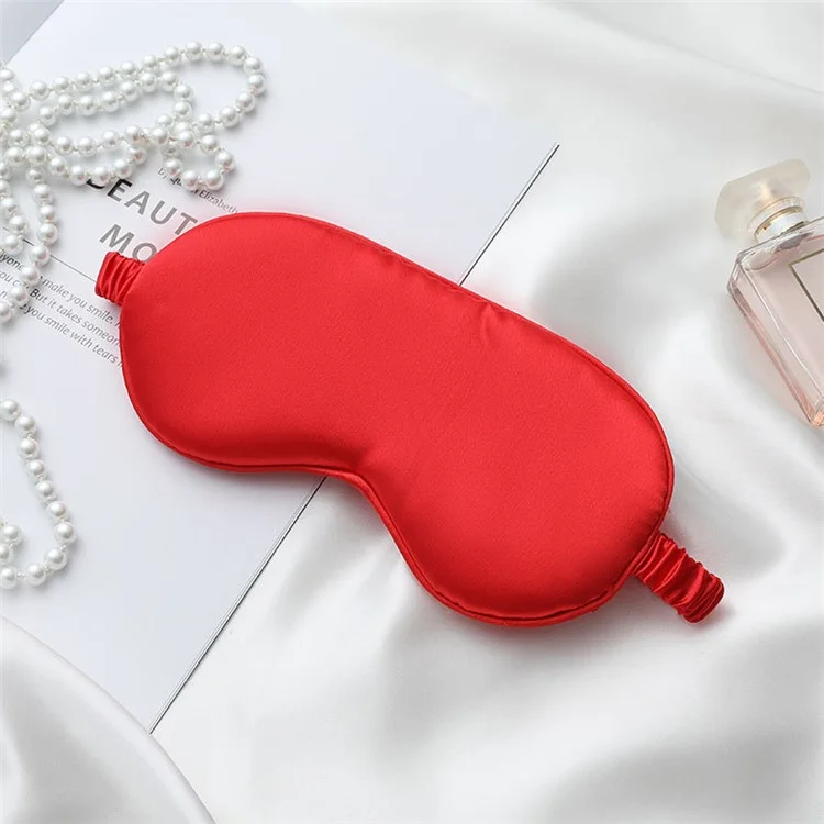 Double-Sided Imitation Silk Eye Mask Sleeping Mask Soft Blindfold with Elastic Headband - Red