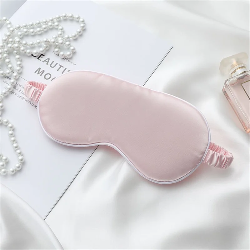 Double-Sided Imitation Silk Eye Mask Sleeping Mask Soft Blindfold with Elastic Headband - Pink / White