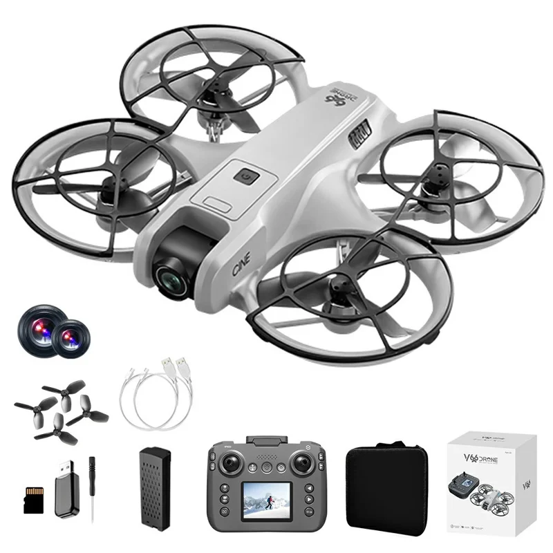 Dron Mini V666 con Doble Cámara HD, Posicionamiento por Flujo Óptico y Pantalla en Mando a Distancia, 1 Batería - Gris