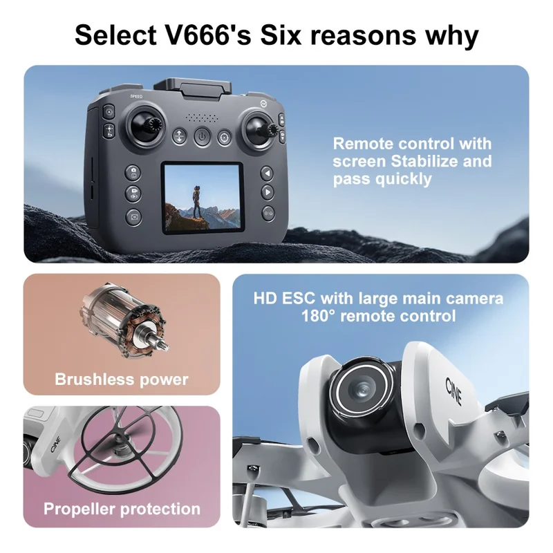 V666 Dual HD Camera Mini Drone Optical Flow Positioning RC Aircraft with Screen Remote, 1 Battery - Black