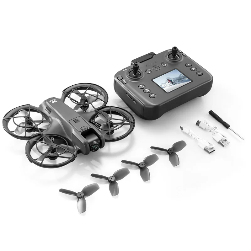 V666 Dual HD Camera Mini Drone Optical Flow Positioning RC Aircraft with Screen Remote, 1 Battery - Black
