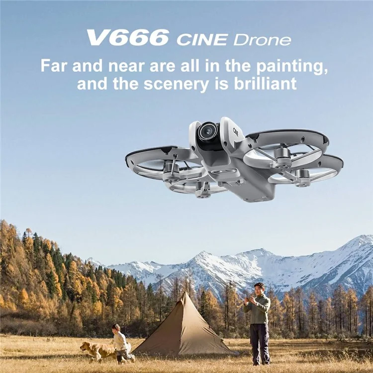 V666 Dual HD Camera Mini Drone Optical Flow Positioning RC Aircraft with Screen Remote, 2 Batteries - Grey