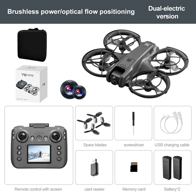 V666 Dron Mini con Doble Cámara HD, Posicionamiento por Flujo Óptico, Aeronave Teledirigida con Pantalla y Mando a Distancia, 2 Baterías - Negro