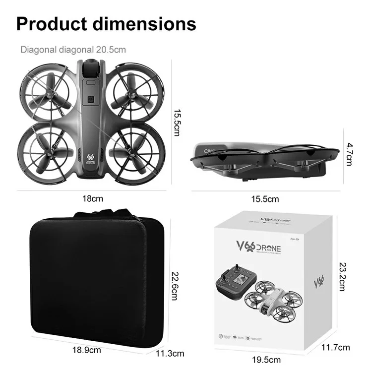 V666 Dron Mini con Doble Cámara HD, Posicionamiento por Flujo Óptico, Aeronave Teledirigida con Pantalla y Mando a Distancia, 2 Baterías - Negro