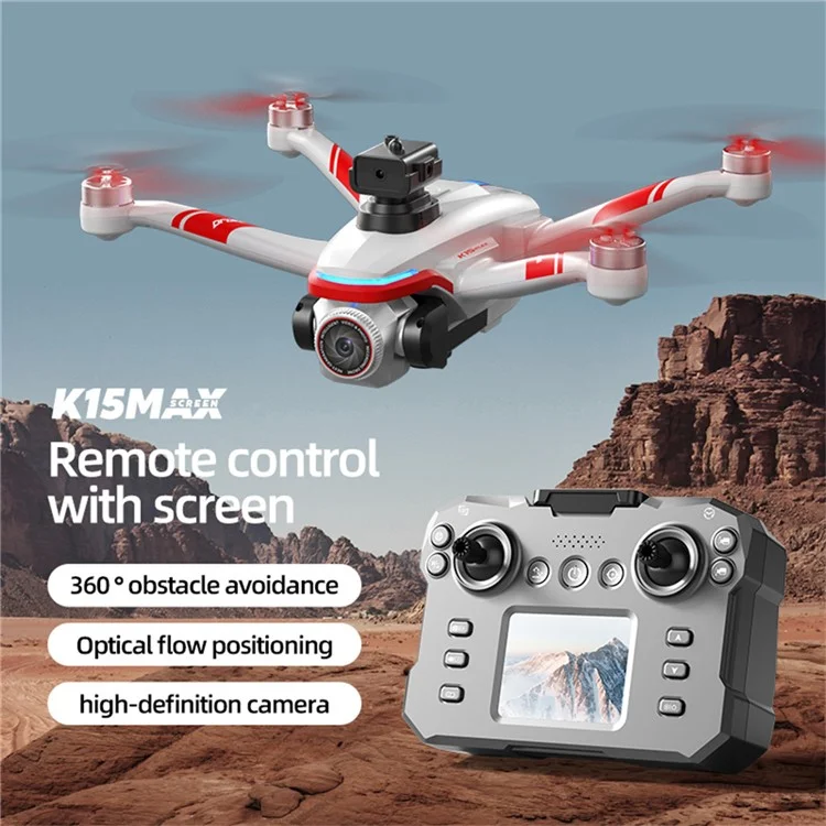 XKJ K15MAX Bürstenloser Drohne mit Bildschirm-Fernbedienung FPV-Kamera Optischer Fluss Positionierung RC-Flugzeug, Einzelner Akku - Schwarz