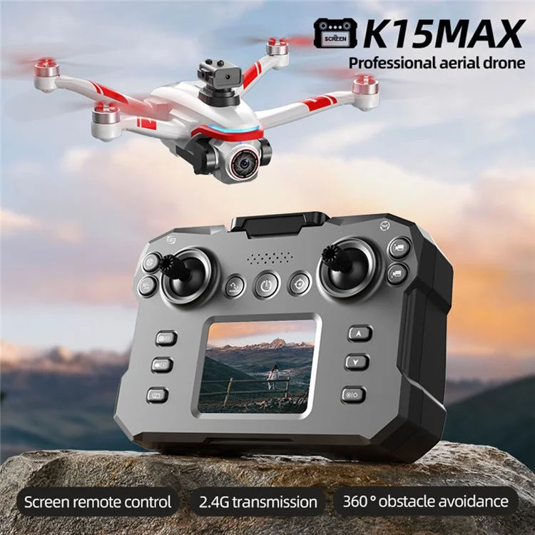 XKJ K15MAX Bürstenloser Drohne mit Bildschirm-Fernbedienung FPV-Kamera Optischer Fluss Positionierung RC-Flugzeug, Einzelner Akku - Schwarz