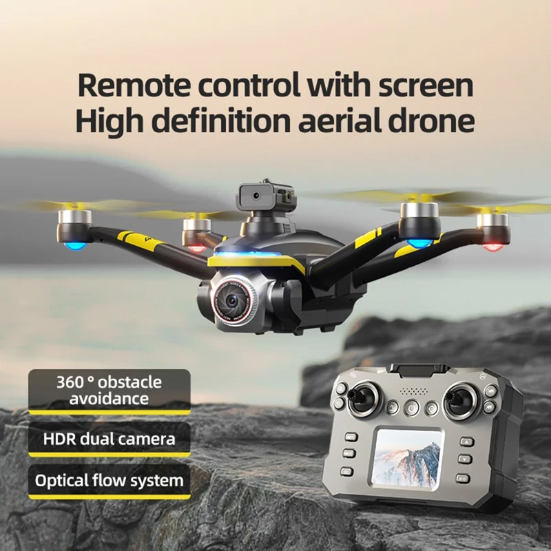 XKJ K15MAX Bürstenloser Drohne mit Bildschirm-Fernbedienung FPV-Kamera Optischer Fluss Positionierung RC-Flugzeug, Einzelner Akku - Schwarz