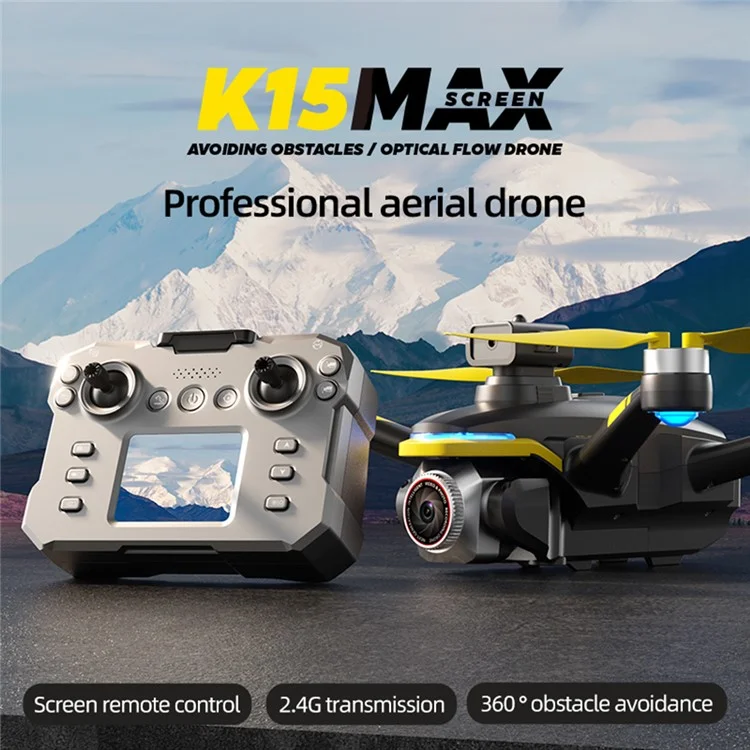 XKJ K15MAX Bürstenloser Drohne mit Bildschirm-Fernbedienung FPV-Kamera Optischer Fluss Positionierung RC-Flugzeug, Einzelner Akku - Schwarz