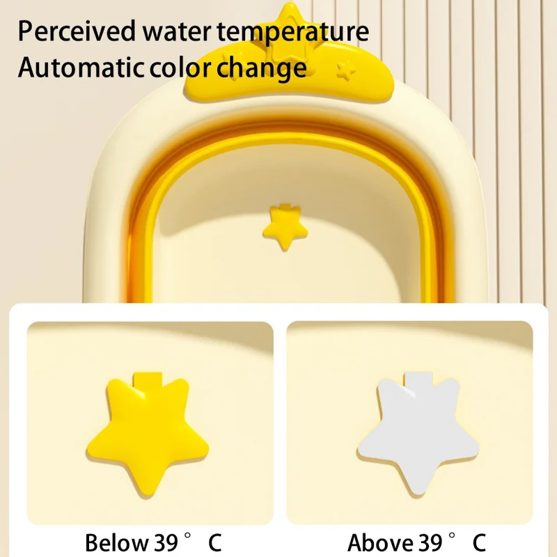 Crianças de Desenho Animado Bathtub Baby Recém -nascido Balão de Banho Dobrável Com Plugue de Drenagem Sensível ao Calor ST - Amarelo