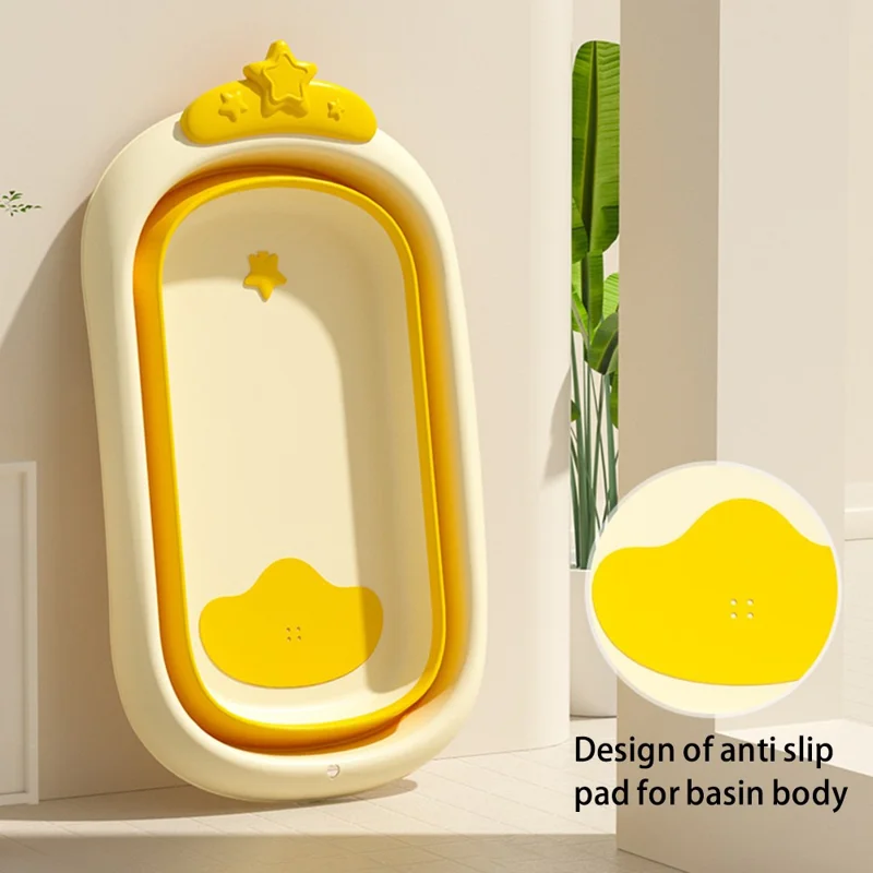 Cartoon Children Bathtub Baby Newborn Folding Bath Bucket with Heat Sensitive Drain Plug ST - Yellow