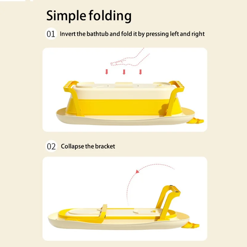 Cartoon Children Bathtub Baby Newborn Folding Bath Bucket with Heat Sensitive Drain Plug ST - Yellow