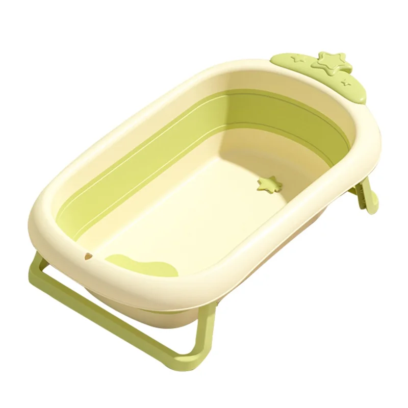 Cartoon Children Bathtub Baby Newborn Folding Bath Bucket with Heat Sensitive Drain Plug ST - Green