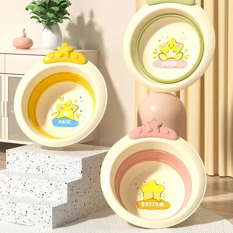 Cartoon Children Bathtub Baby Newborn Folding Bath Bucket with Heat Sensitive Drain Plug ST - Green