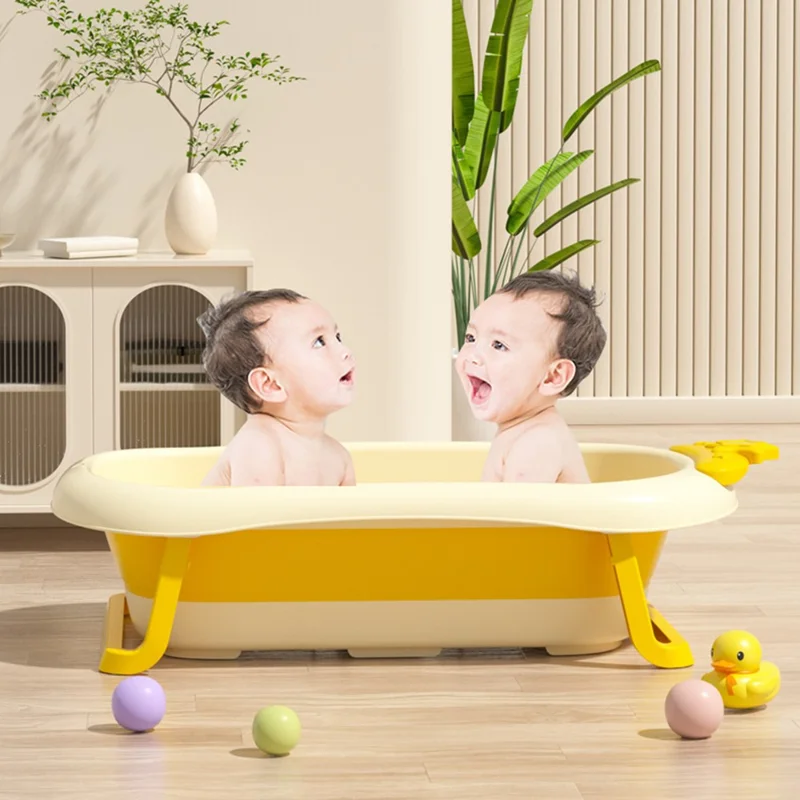 Cartoon Children Bathtub Baby Newborn Folding Bath Bucket with Heat Sensitive Drain Plug ST - Green