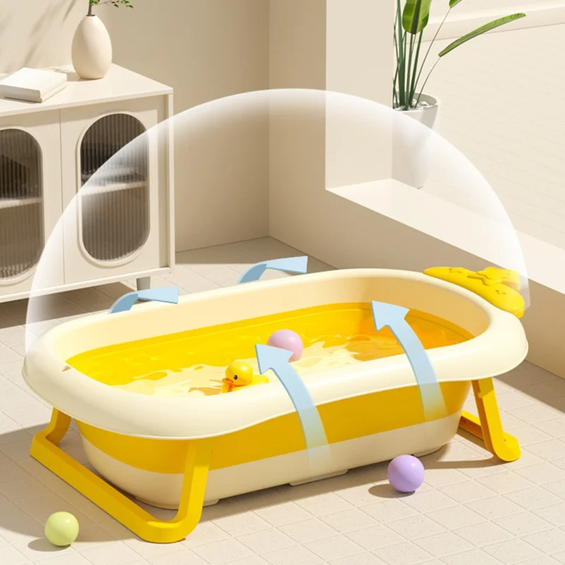 Cartoon Children Bathtub Baby Newborn Folding Bath Bucket with Heat Sensitive Drain Plug ST - Green