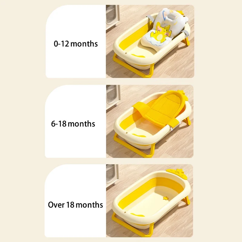 Cartoon Children Bathtub Baby Newborn Folding Bath Bucket with Heat Sensitive Drain Plug ST - Green