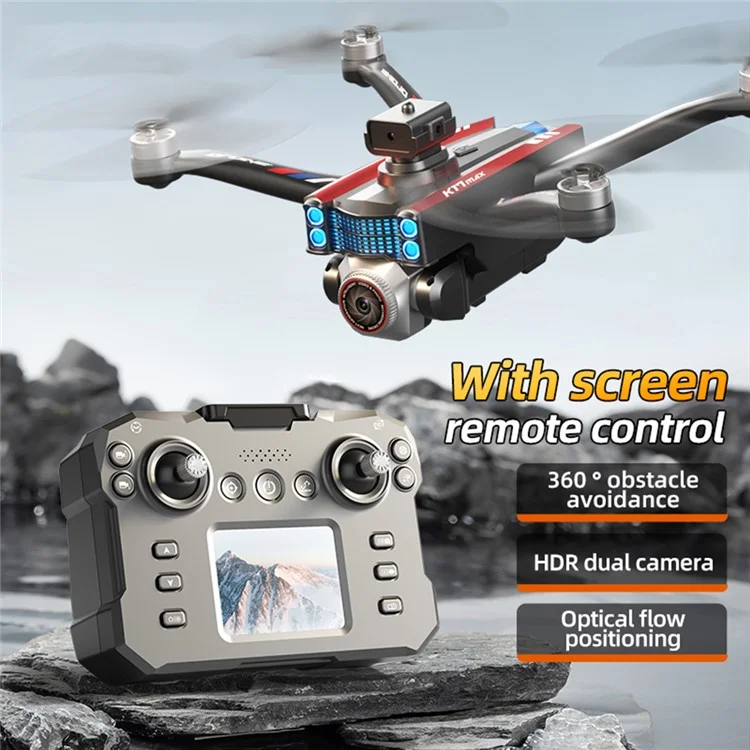 XKJ K17MAX Foldable Drone with Screen Remote Control FPV Obstacle Avoidance Brushless Motor Quadcopter, Single Battery - Black