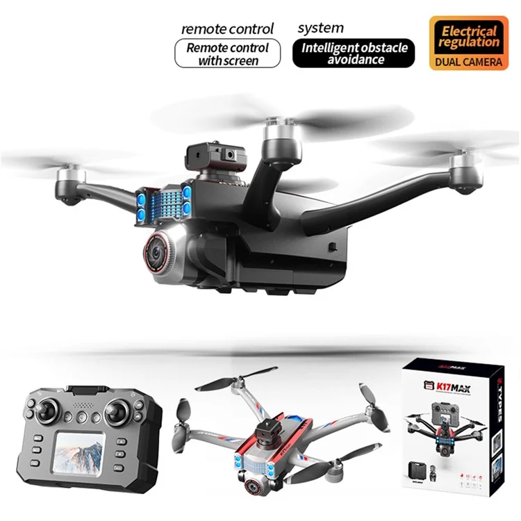 XKJ K17MAX Foldable Drone with Screen Remote Control FPV Obstacle Avoidance Brushless Motor Quadcopter, Single Battery - Black