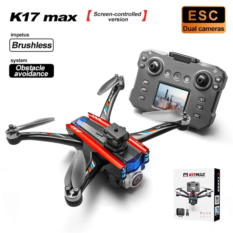 XKJ K17MAX Foldable Drone with Screen Remote Control FPV Obstacle Avoidance Brushless Motor Quadcopter, Single Battery - Black