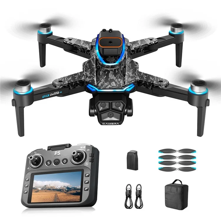 D13 Bürstenloser Quadcopter mit Hinderniserkennung für Luftaufnahmen, RC-Drohne mit Bildschirm-Fernbedienung, 1 Akku