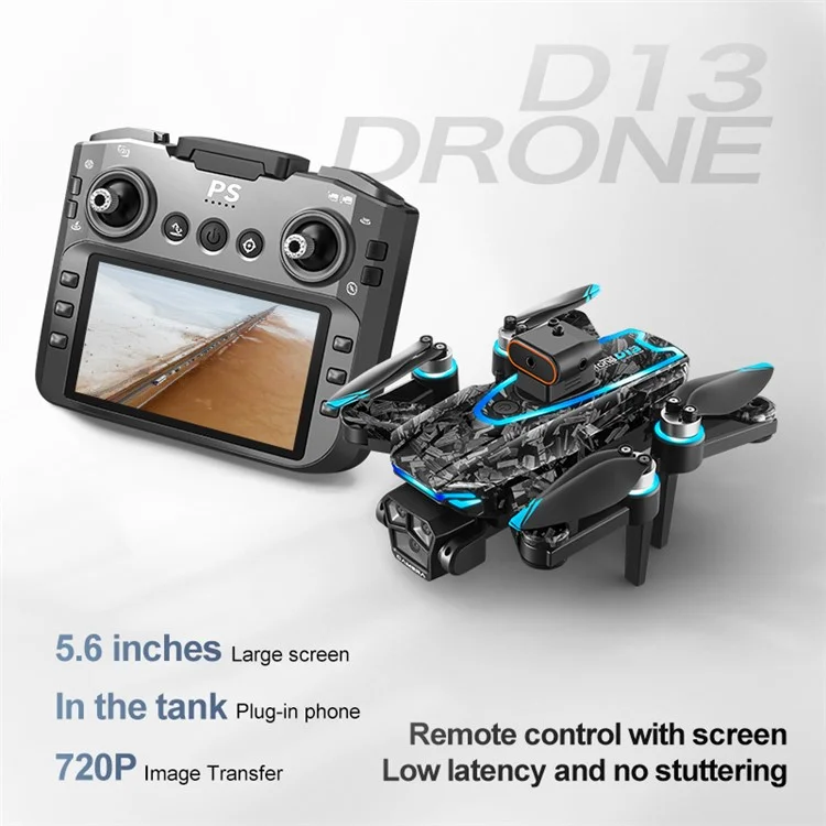 Drone RC D13 Quadricoptère avec Évitement d'Obstacles pour Photographie Aérienne, Écran de Télécommande, 2 Batteries