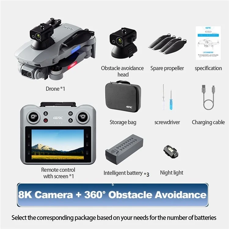 4DRC 4D-F8 Drone GPS con Fotografia Aerea HD, Quadricottero Brushless con Evitamento Ostacoli, Tre Batterie