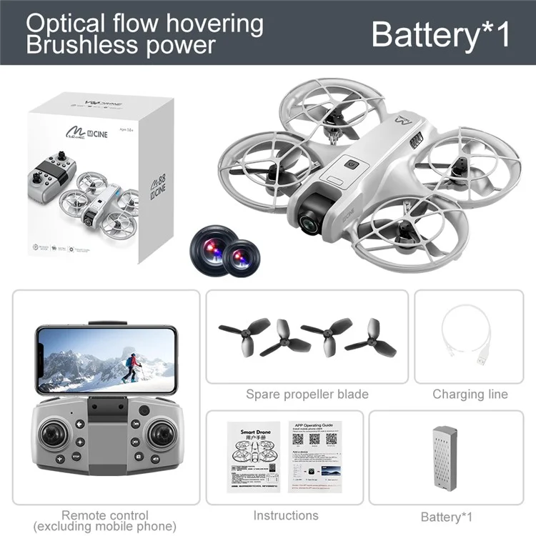 Dron M88 sin escobillas con posicionamiento por flujo óptico, doble cámara HD para fotografía aérea, cuadricóptero, batería única