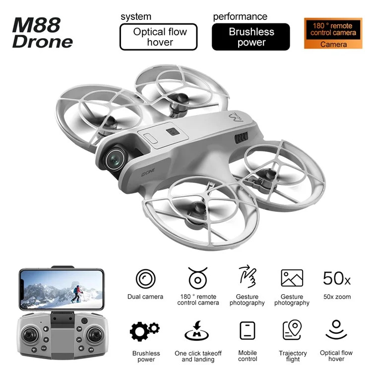 Dron M88 sin escobillas con Posicionamiento por Flujo Óptico, Cámara Dual HD para Fotografía Aérea, Cuadricóptero con Doble Batería
