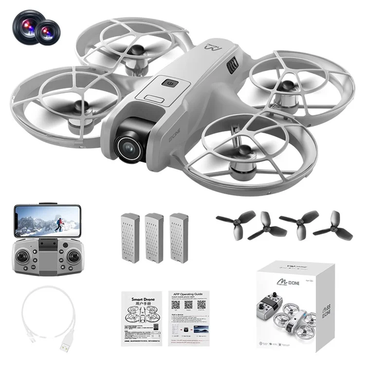 M88 Drone Quadricoptère avec Stabilisation par Flux Optique et Double Caméra HD pour Photographie Aérienne, Trois Batteries