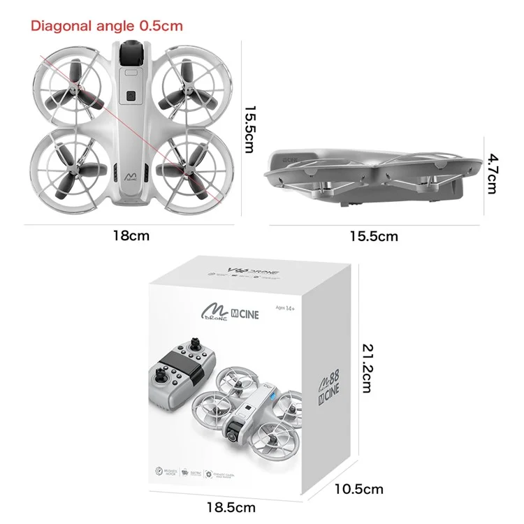 M88 Drone Quadricoptère avec Stabilisation par Flux Optique et Double Caméra HD pour Photographie Aérienne, Trois Batteries